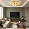 Lustra LED cu telecomanda, 120W, aurie, trei tipuri de lumina calda/naturala/rece, dimabila, aplicata, patrata