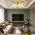 Lustra LED cu telecomanda, 120W, aurie, trei tipuri de lumina calda/naturala/rece, dimabila, aplicata, rotunda