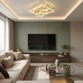 Lustra LED cu telecomanda, 188W, aurie, trei tipuri de lumina calda/naturala/rece, dimabila, aplicata, patrata
