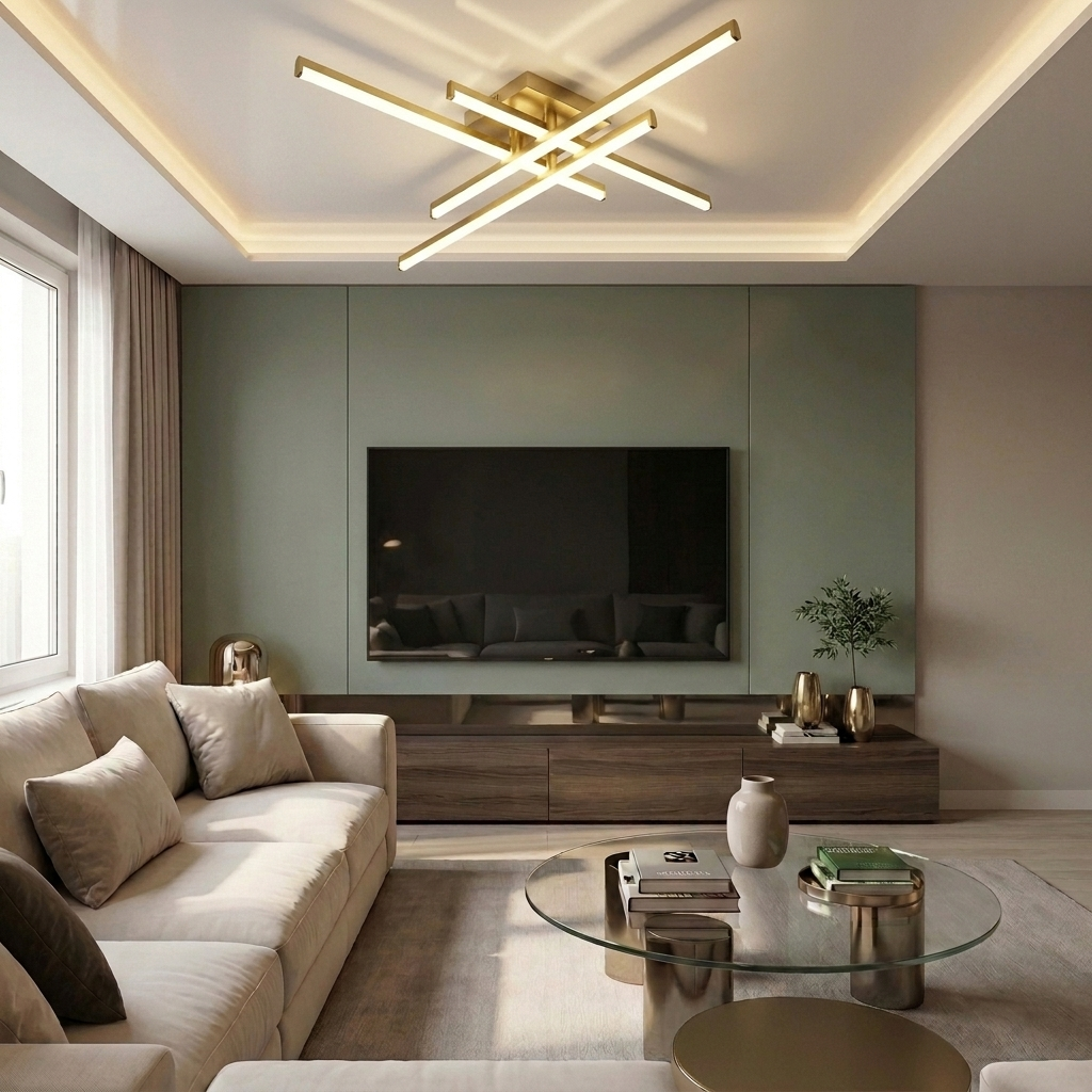 Lustră LED asimetrica 69W aurie - lustre-led.ro