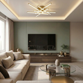 Lustra LED cu telecomanda, 98W, aurie, trei tipuri de lumina calda/naturala/rece, dimabila, aplicata, asimetrica