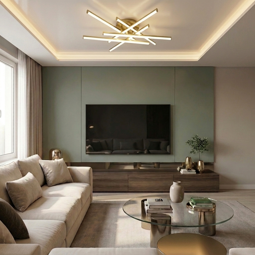 Lustră LED asimetrica 98W aurie - lustre-led.ro