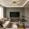 Lustra LED cu telecomanda, 103W, maro, trei tipuri de lumina calda/naturala/rece, dimabila, aplicata, asimetrica