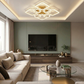 Lustra LED cu telecomanda, 192W, aurie, trei tipuri de lumina calda/naturala/rece, dimabila, aplicata, patrata