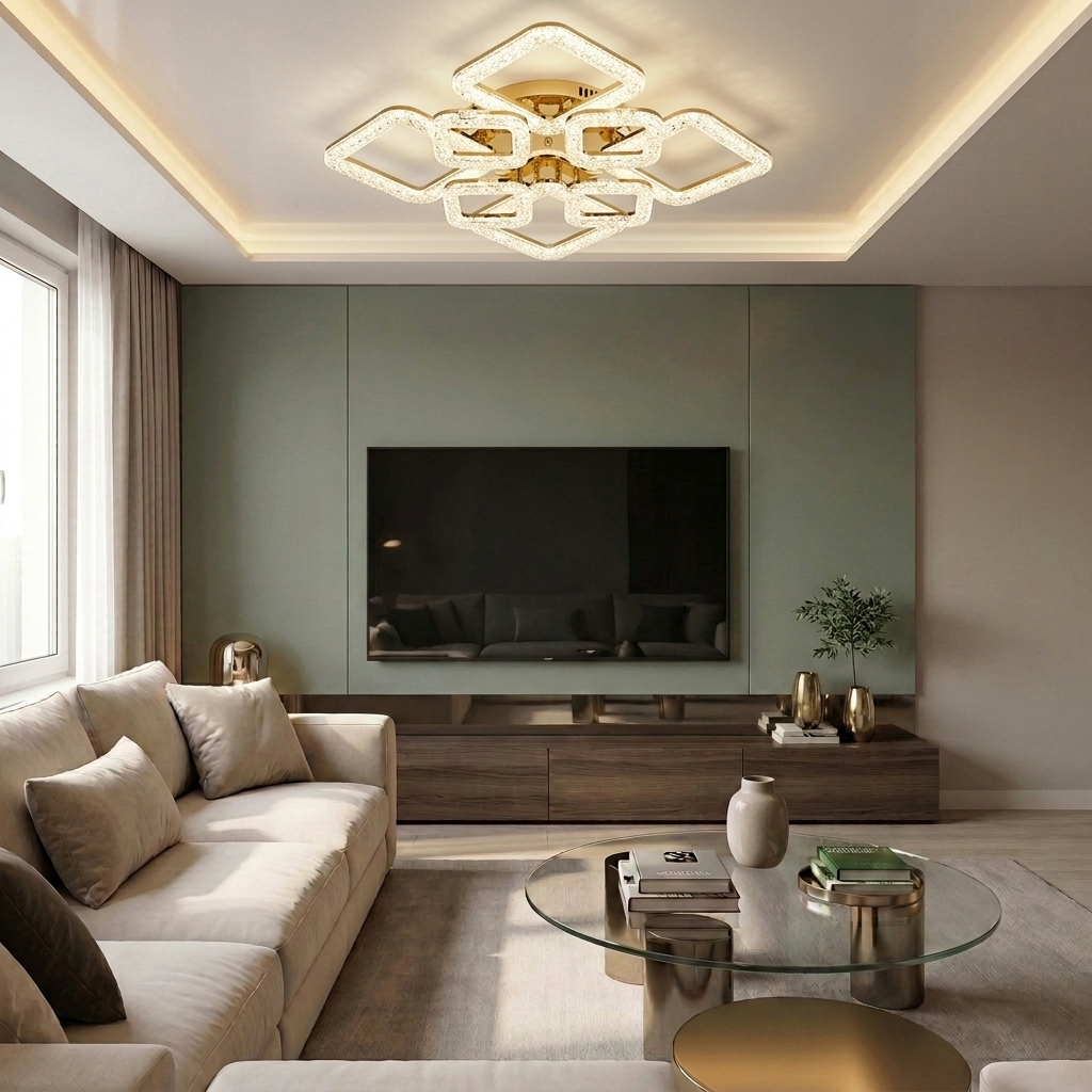 Lustră LED patrata 192W aurie - lustre-led.ro