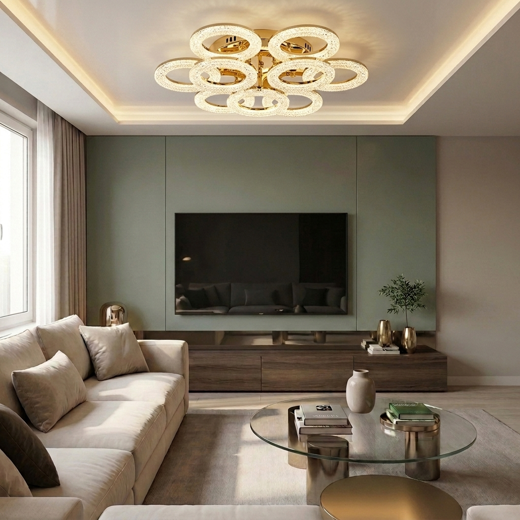 Lustră LED rotunda 180W aurie - lustre-led.ro