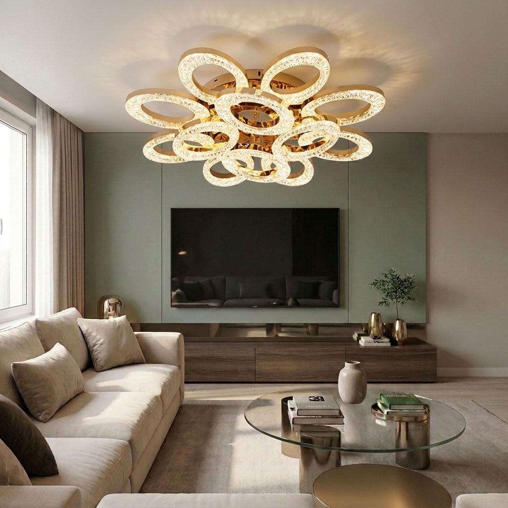 Lustră LED rotunda 192W aurie - lustre-led.ro