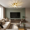 Lustra LED cu telecomanda, 125W, aurie, trei tipuri de lumina calda/naturala/rece, dimabila, aplicata, asimetrica