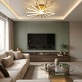 Lustra LED cu telecomanda, 164W, aurie, trei tipuri de lumina calda/naturala/rece, dimabila, aplicata, asimetrica