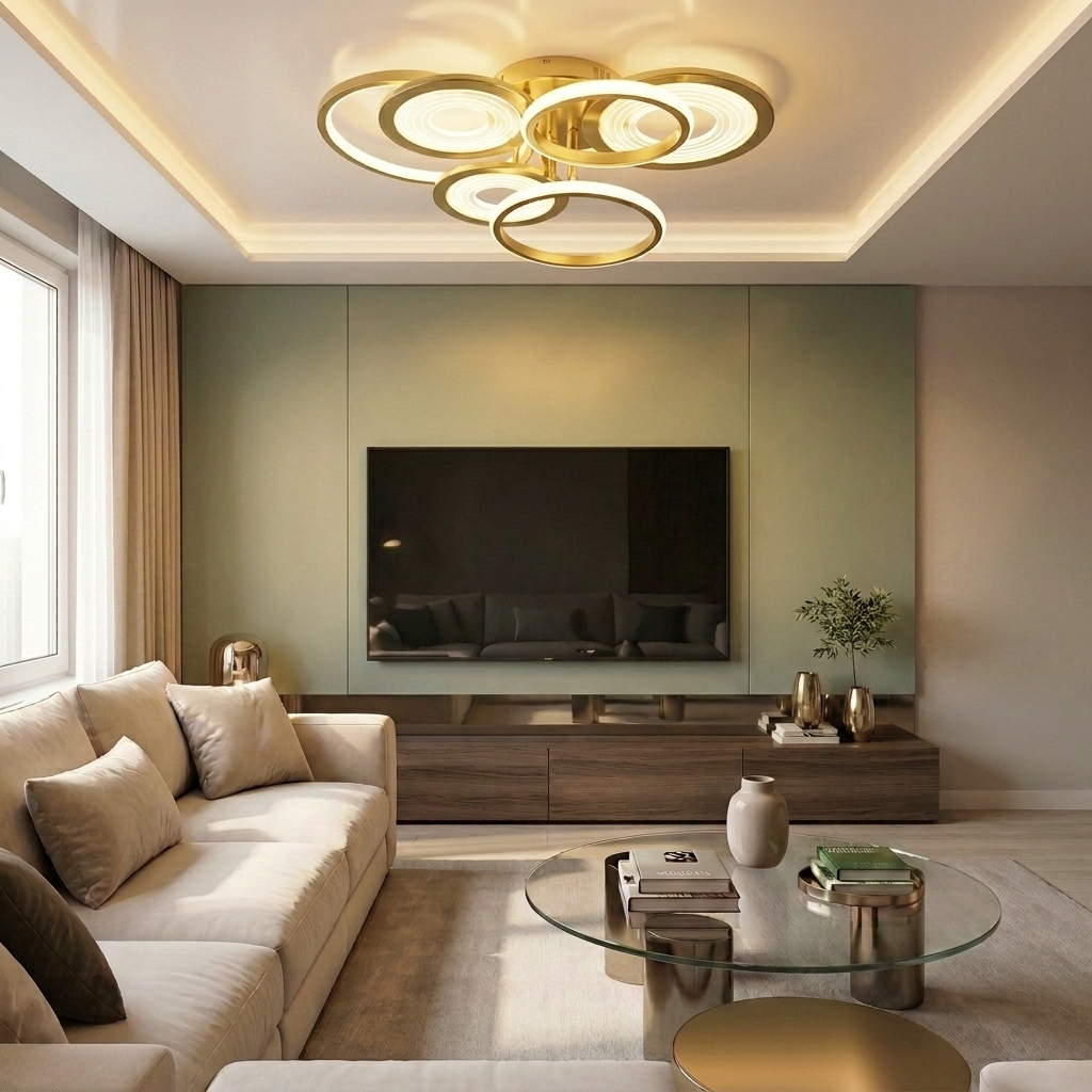 Lustră LED rotunda 168W aurie - lustre-led.ro