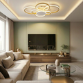 Lustra LED cu telecomanda, 196W, aurie, trei tipuri de lumina calda/naturala/rece, dimabila, aplicata, rotunda