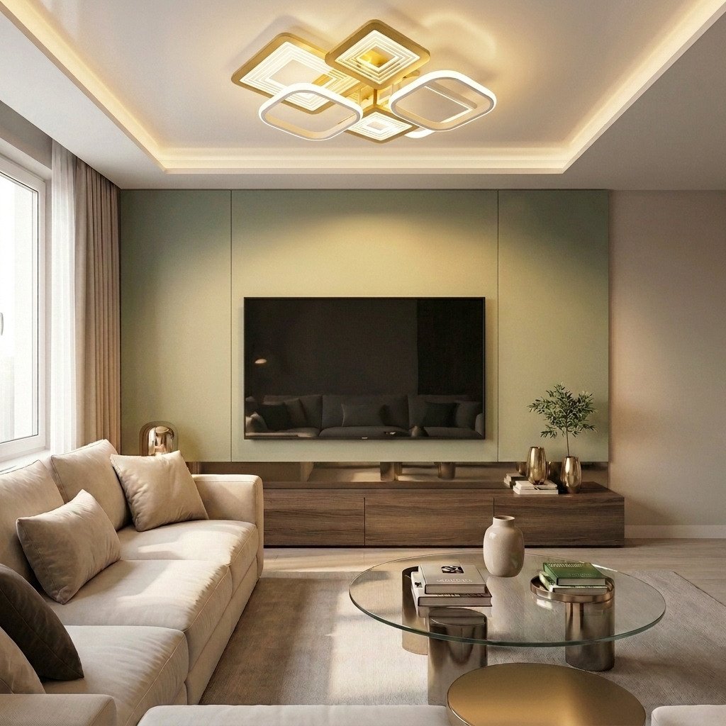 Lustră LED patrata 176W aurie - lustre-led.ro