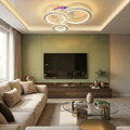 Lustra LED cu telecomanda, 67W, alba, trei tipuri de lumina calda/naturala/rece plus RGB, dimabila, aplicata, rotunda
