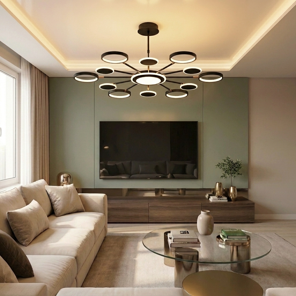 Lustră LED rotunda 143W neagra - lustre-led.ro
