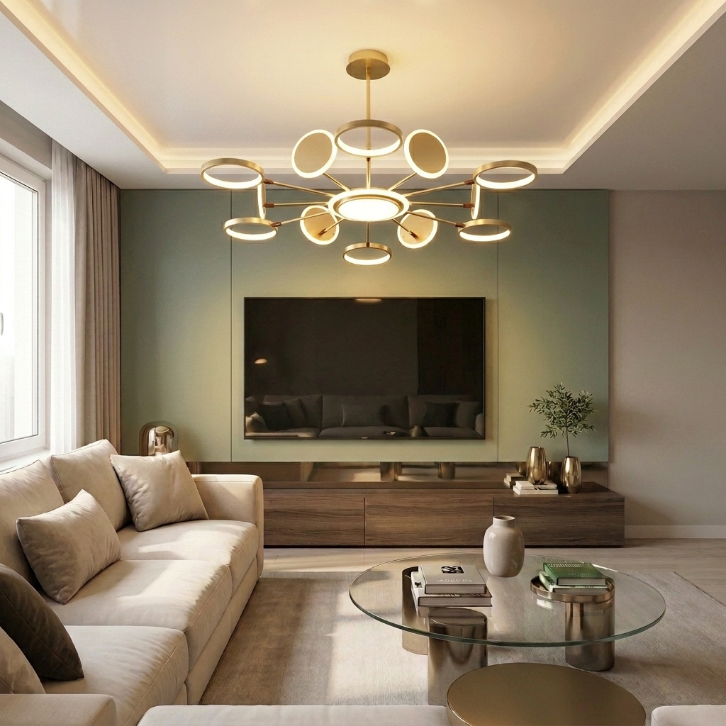 Lustră LED rotunda 143W aurie - lustre-led.ro