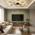 Lustra LED cu telecomanda, 84W, neagra, trei tipuri de lumina calda/naturala/rece, dimabila, aplicata, asimetrica
