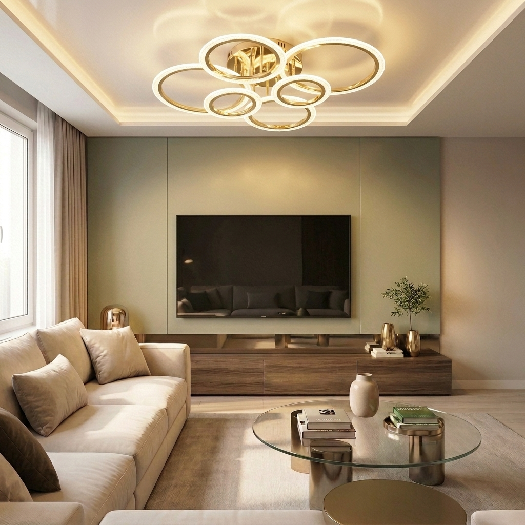 Lustră LED rotunda 132W aurie - lustre-led.ro