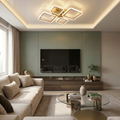 Lustra LED cu telecomanda, 84W, aurie, trei tipuri de lumina calda/naturala/rece, dimabila, aplicata, patrata