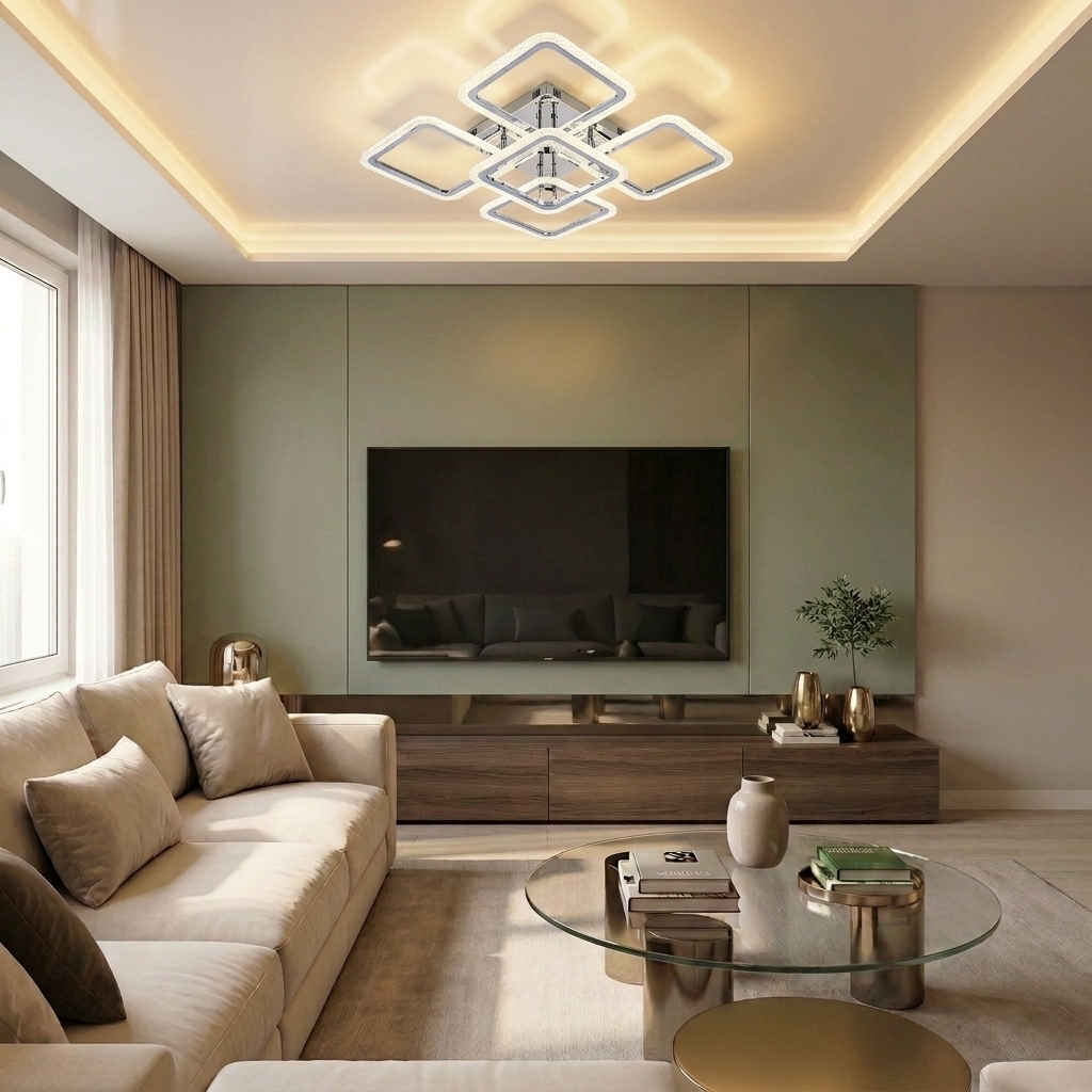 Lustră LED patrata 130W argintie - lustre-led.ro