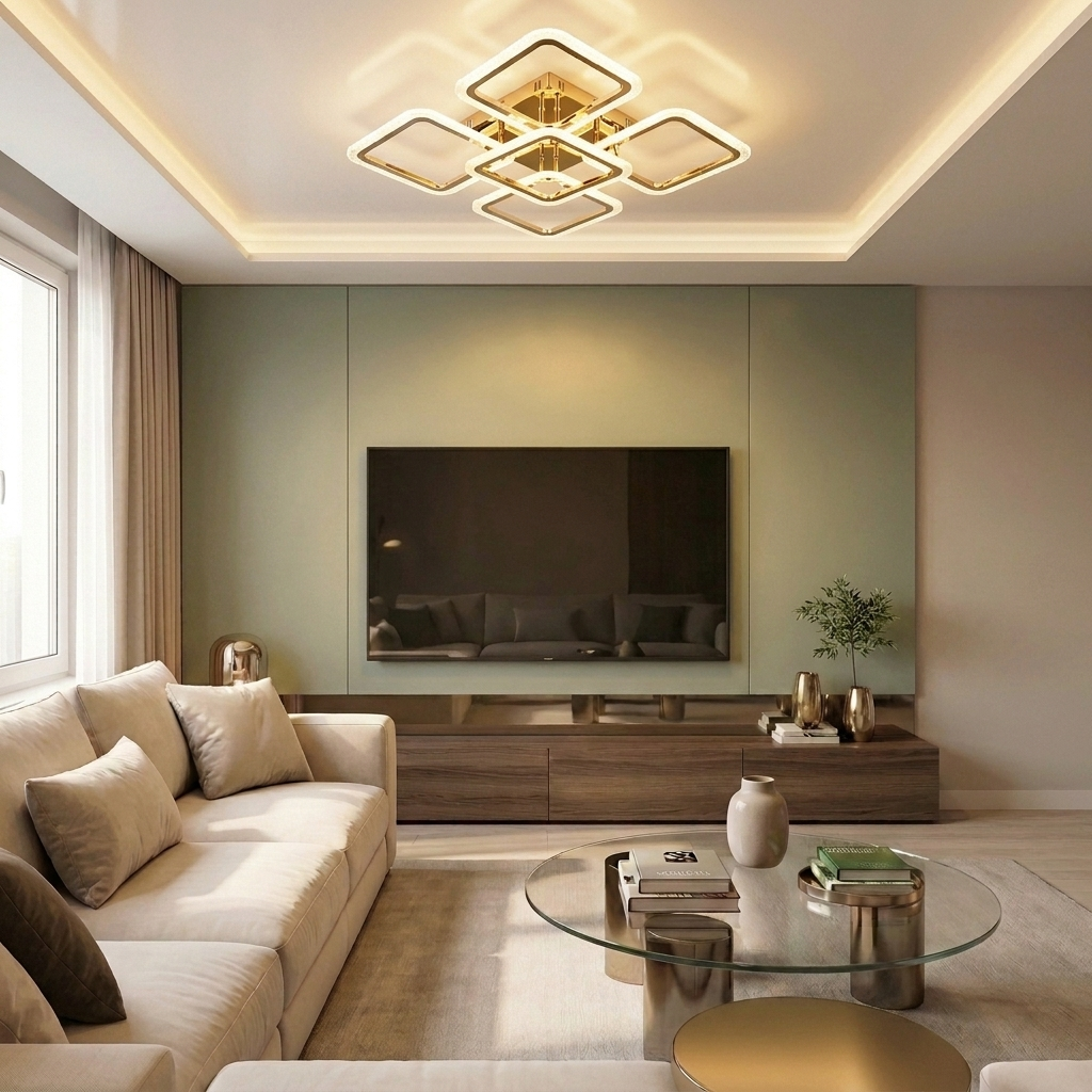 Lustră LED patrata 130W aurie - lustre-led.ro