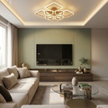 Lustra LED cu telecomanda, 240W, aurie, trei tipuri de lumina calda/naturala/rece, dimabila, aplicata, patrata