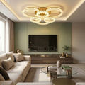 Lustra LED cu telecomanda, 200W, aurie, trei tipuri de lumina calda/naturala/rece, dimabila, aplicata, rotunda