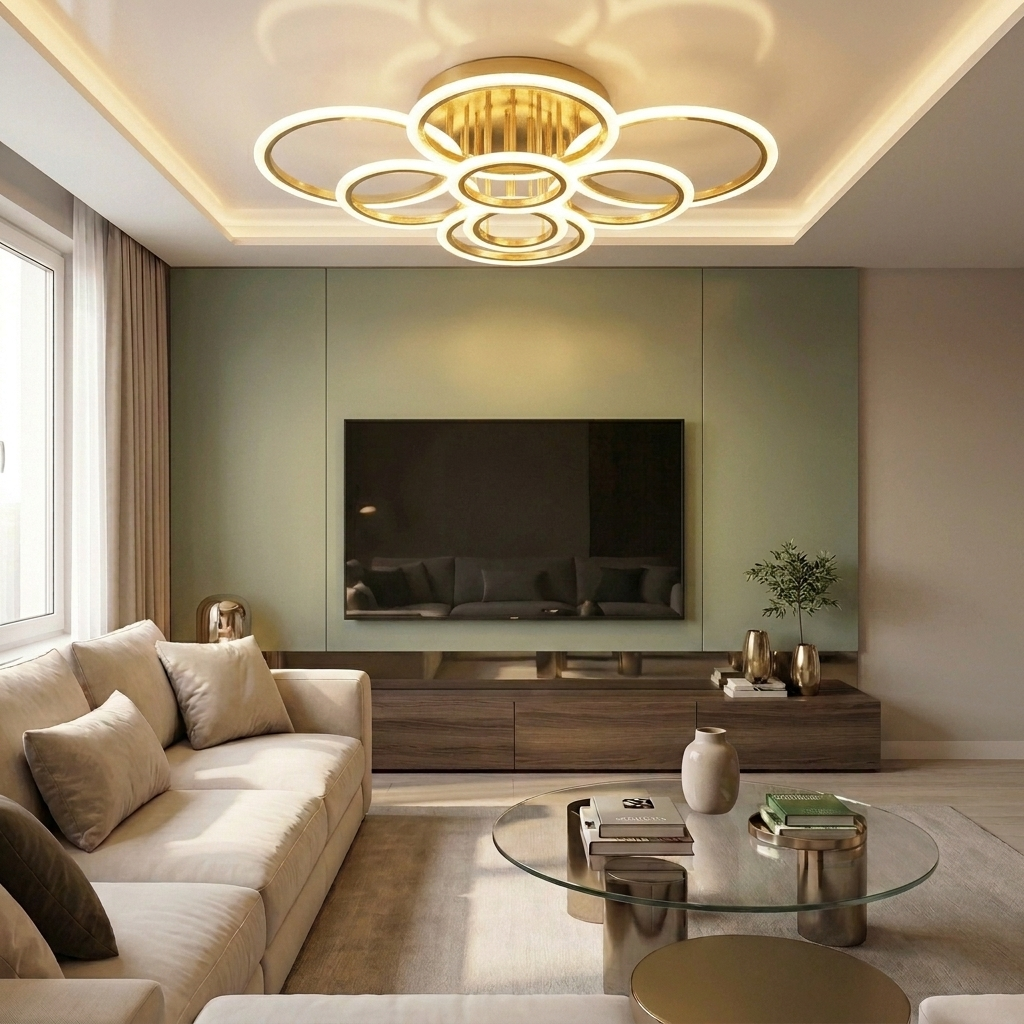 Lustră LED rotunda 208W aurie - lustre-led.ro