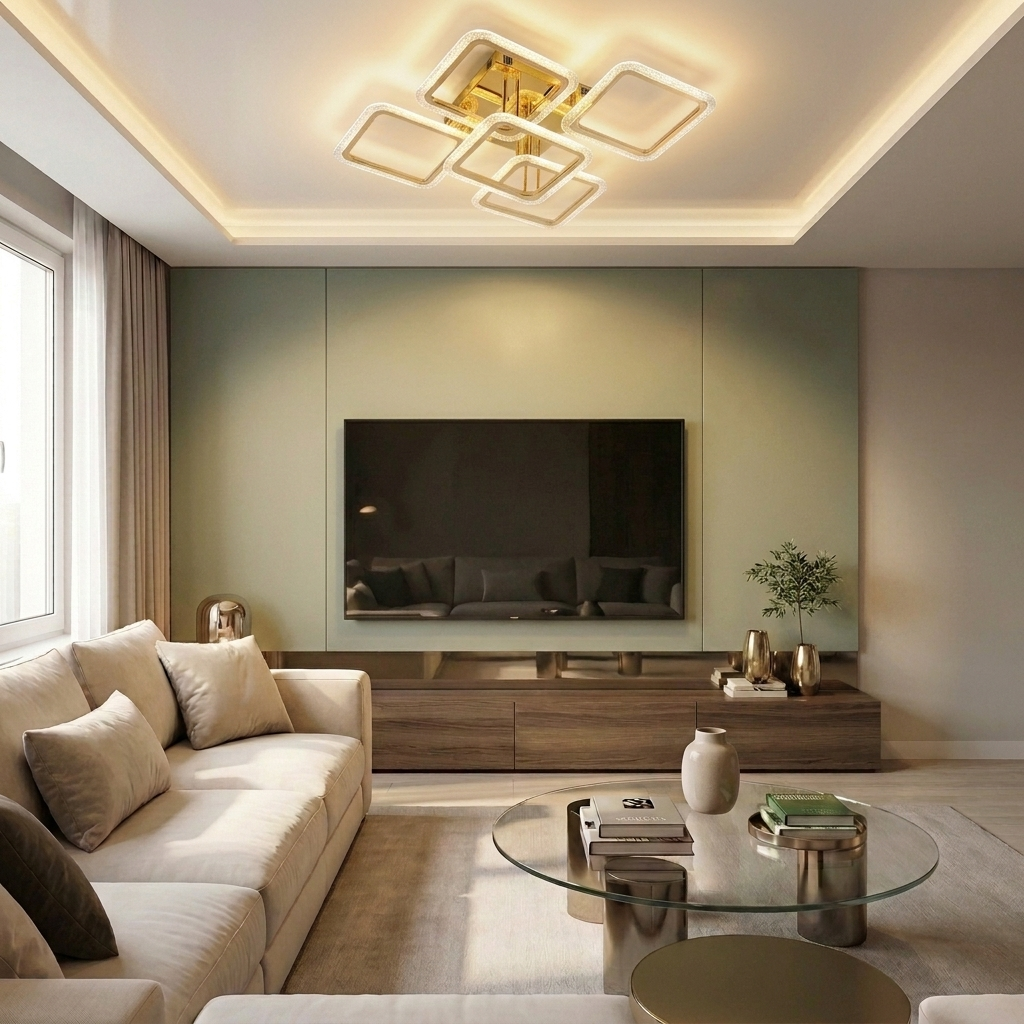 Lustră LED patrata 130W aurie - lustre-led.ro