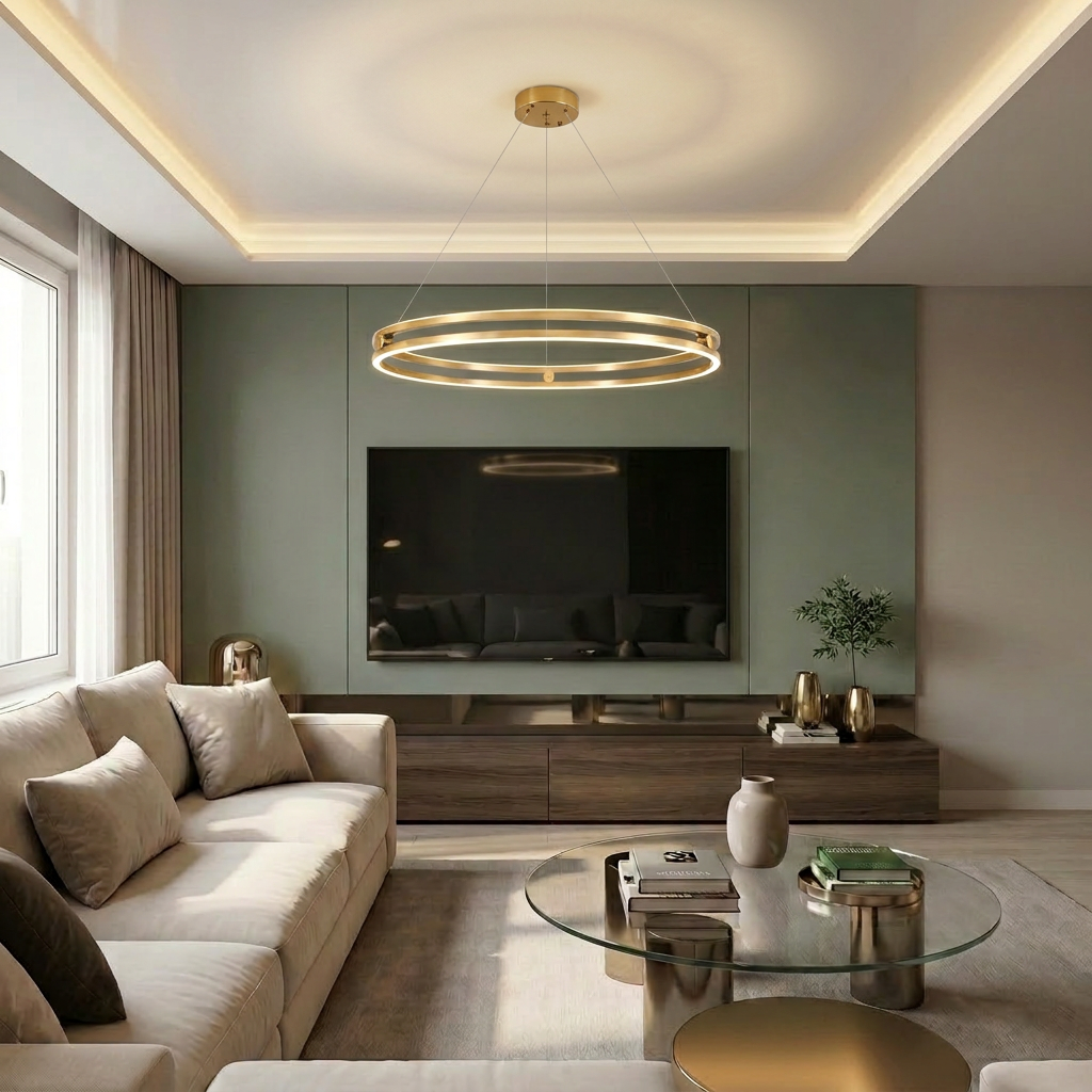 Lustră LED rotunda 136W aurie - lustre-led.ro