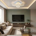 Lustra LED cu telecomanda, 125W, alba, trei tipuri de lumina calda/naturala/rece plus RGB, dimabila, aplicata, patrata