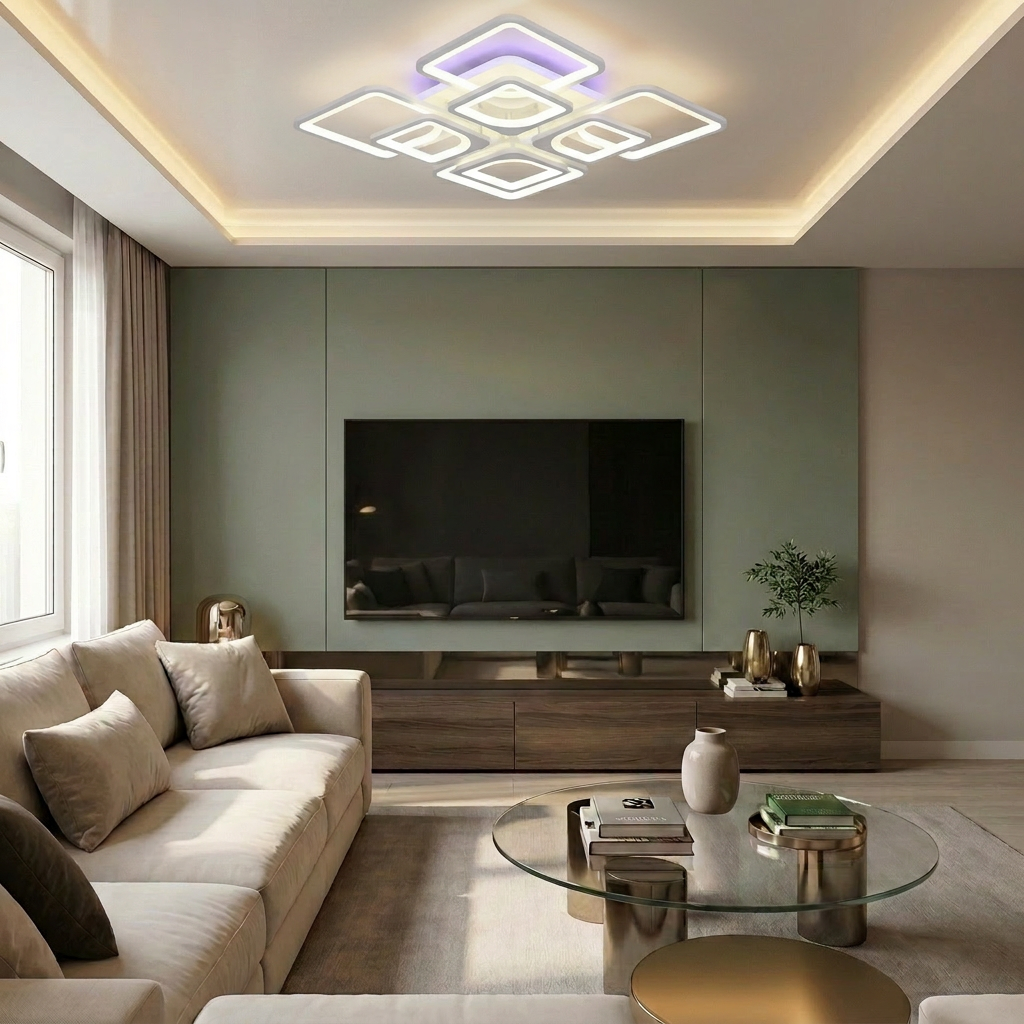 Lustră LED patrata 220W alba - lustre-led.ro
