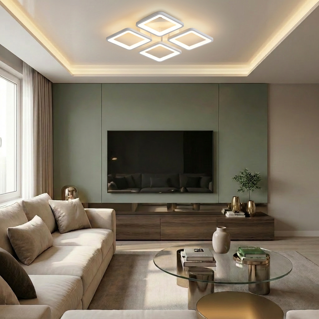 Lustră LED patrata 89W alba - lustre-led.ro