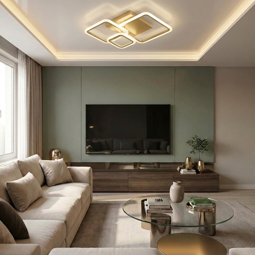 Lustră LED patrata 88W aurie - lustre-led.ro