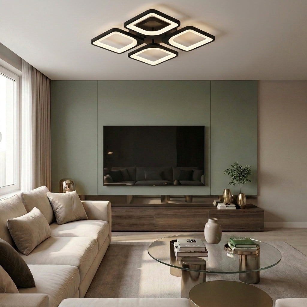Lustră LED patrata 89W neagra - lustre-led.ro