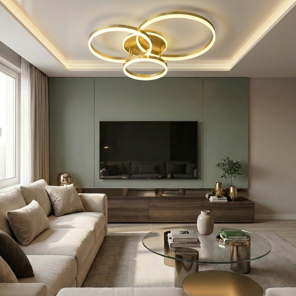 Lustră LED rotunda 160W aurie - lustre-led.ro