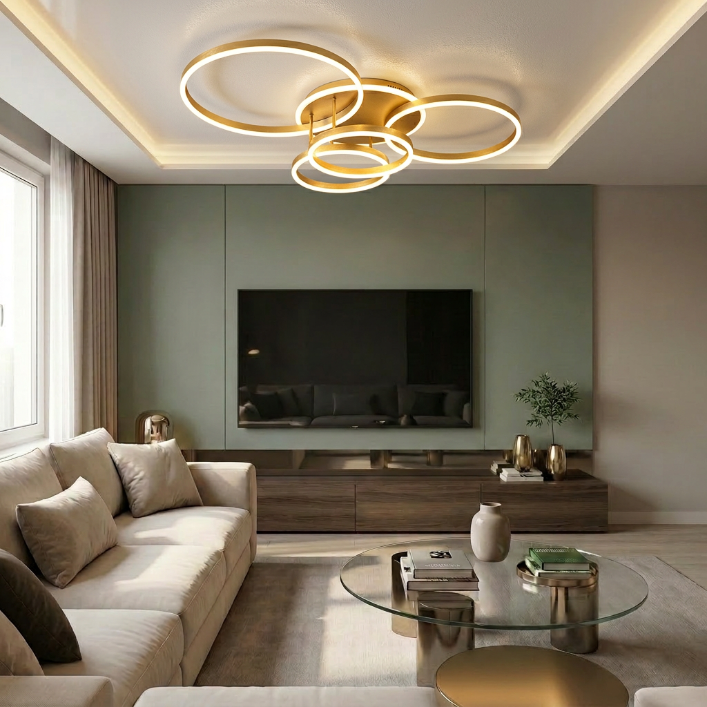 Lustră LED rotunda 360W aurie - lustre-led.ro