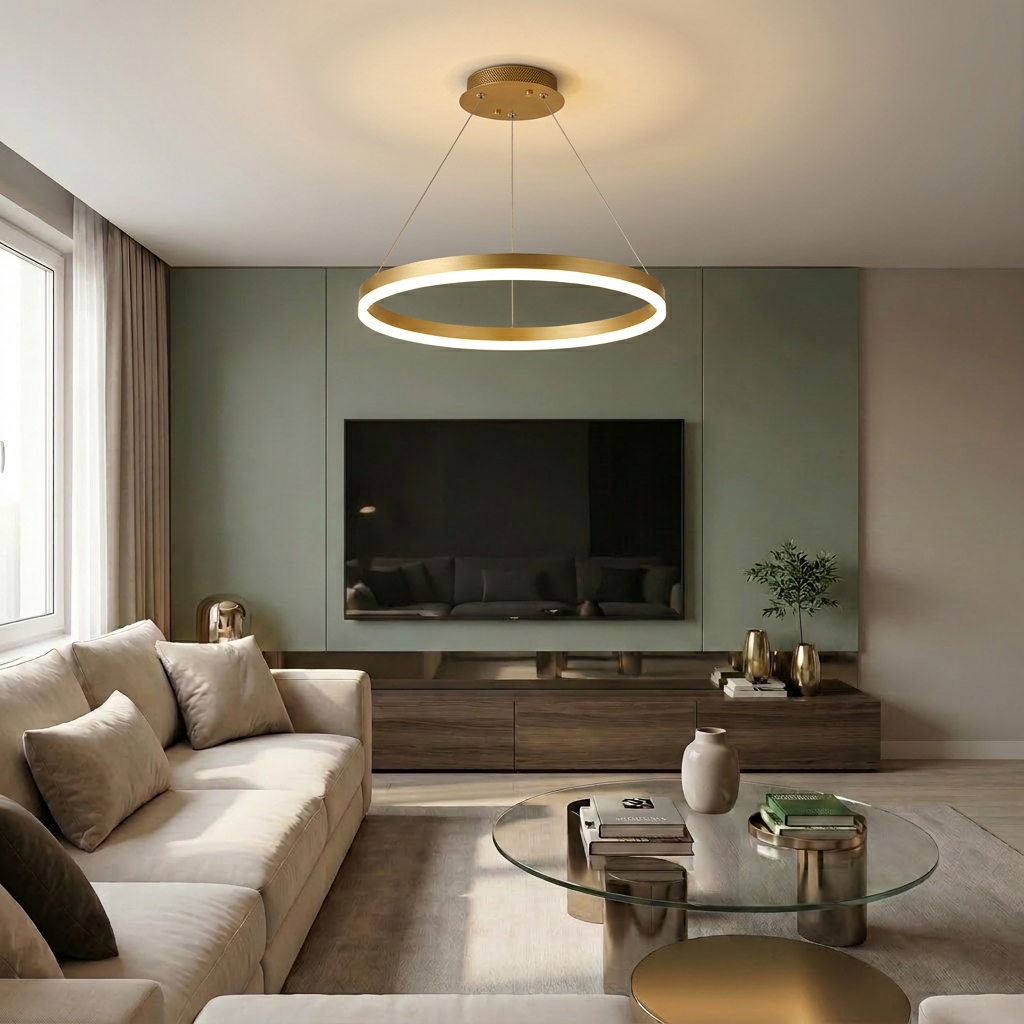 Lustră LED rotunda 34W aurie - lustre-led.ro