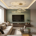 Lustra LED cu telecomanda, 204W, aurie, trei tipuri de lumina calda/naturala/rece, dimabila, suspendata, rotunda