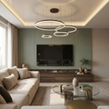 Lustra LED cu telecomanda, 204W, maro, trei tipuri de lumina calda/naturala/rece, dimabila, suspendata, rotunda