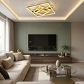 Lustra LED cu telecomanda, 240W, aurie, trei tipuri de lumina calda/naturala/rece, dimabila, aplicata, patrata