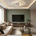 Lustra LED cu telecomanda, 160W, alba cu negru, trei tipuri de lumina calda/naturala/rece, dimabila, aplicata, patrata