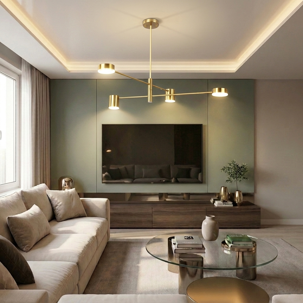 Lustră LED asimetrica 32W aurie - lustre-led.ro