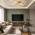 Lustra LED cu telecomanda, 50W, aurie, trei tipuri de lumina calda/naturala/rece, dimabila, aplicata, patrata