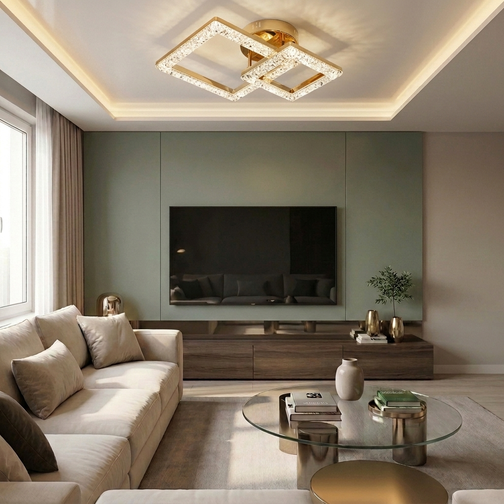 Lustră LED patrata 50W aurie - lustre-led.ro