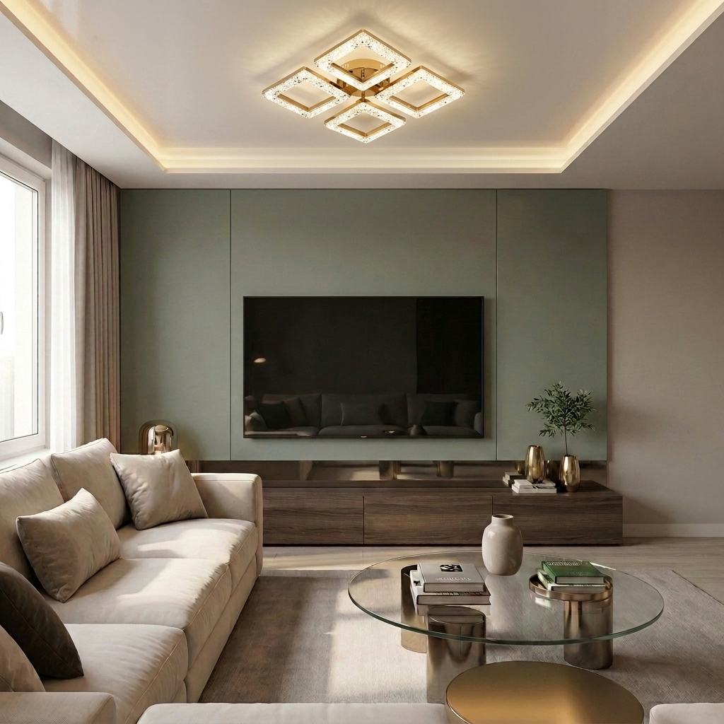 Lustră LED patrata 80W aurie - lustre-led.ro