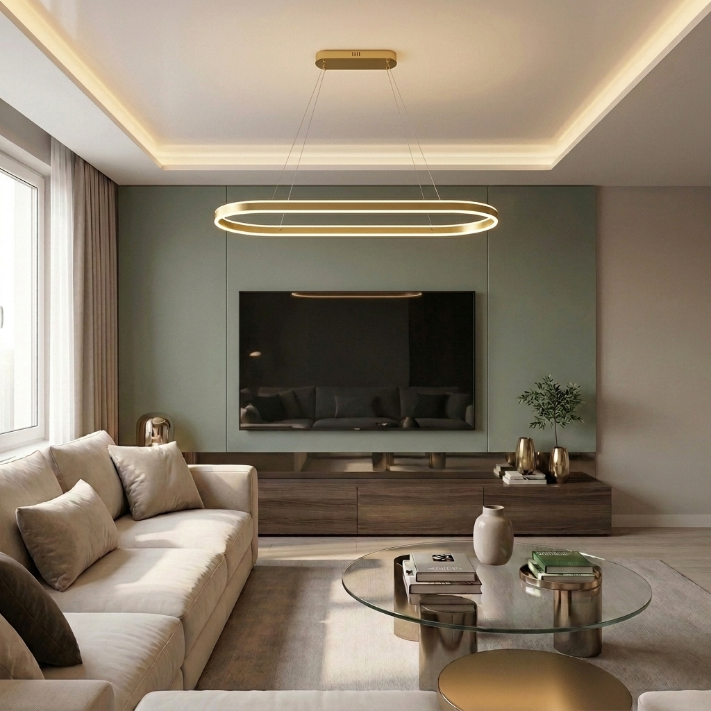 Lustră LED ovala 120W aurie - lustre-led.ro
