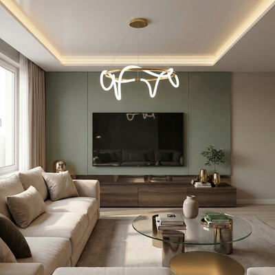 Lustra LED cu telecomanda, 192W, aurie, trei tipuri de lumina calda/naturala/rece, dimabila, suspendata, rotunda