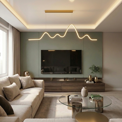 Lustra LED cu telecomanda, 64W, aurie, trei tipuri de lumina calda/naturala/rece, dimabila, suspendata, liniara