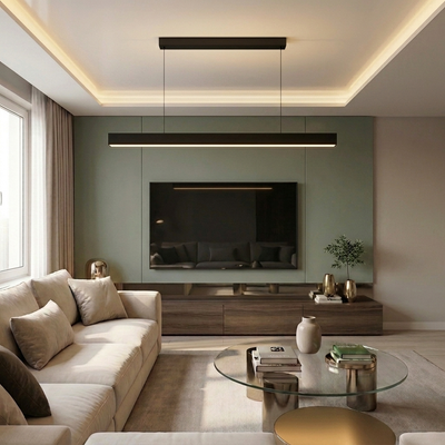 Lustra LED cu telecomanda, 37W, neagra, trei tipuri de lumina calda/naturala/rece, dimabila, suspendata, liniara