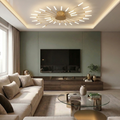 Lustra LED cu telecomanda, 112W, aurie, trei tipuri de lumina calda/naturala/rece, dimabila, aplicata, rotunda